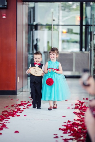 Teal and Red Flowergirl Ring bearer